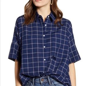 Madewell Navy Windowpane Courier Top